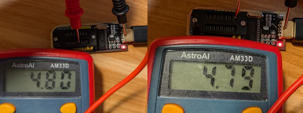 Multimeter on CH341A showing 4.8 V instead of 3.3 V