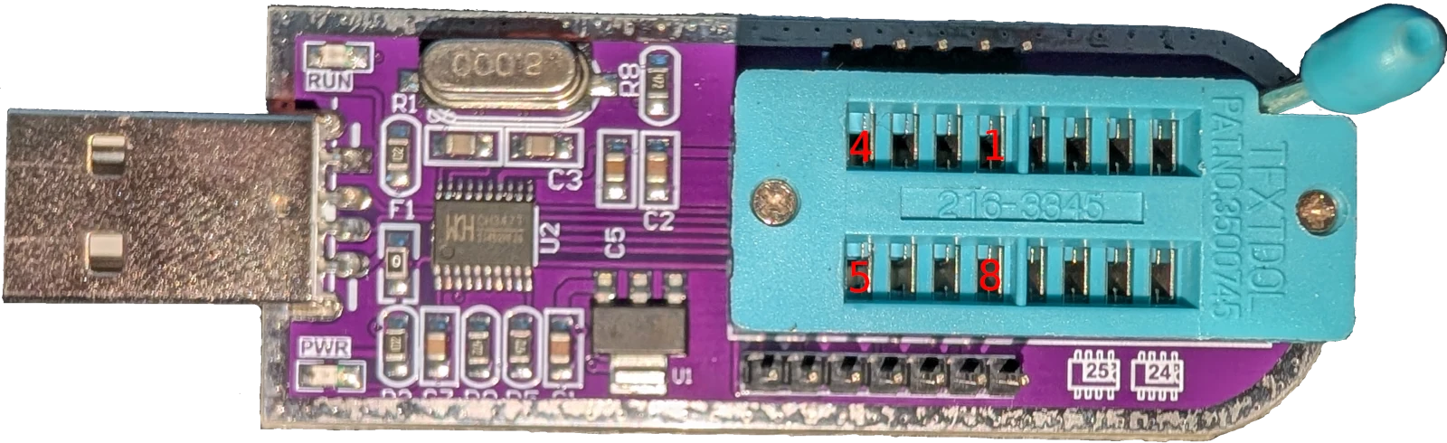Labelled pins on CH347 for SPI NOR flash