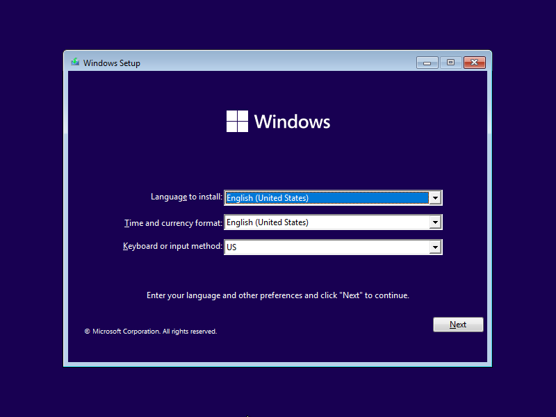 A screenshot of Windows installer welcome page