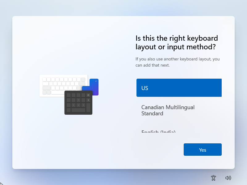 A screenshot of Windows keyboard selection page