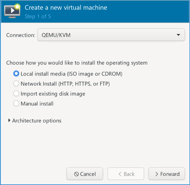 A screenshot of virt-manager's VM creation screen