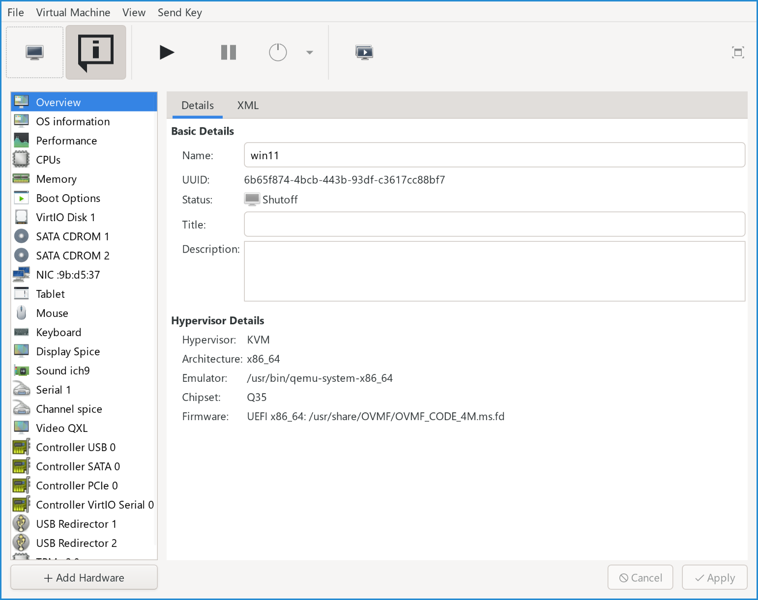 A screenshot of virt-manager's VM edit screen